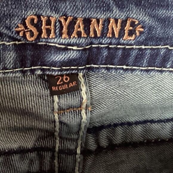 Shyanne Straight Jeans 26 Blue Low Rise Stretch Rhinestone Embroidery Hemmed - Picture 8 of 9